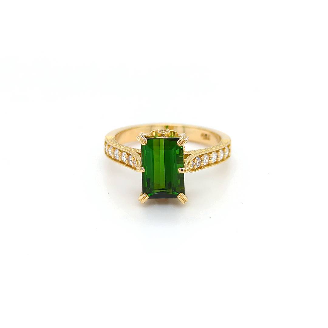 CHROME GREEN TOURMALINE AND DIAMOND RING. Custom jewellery Sunshine Coast & Australia 