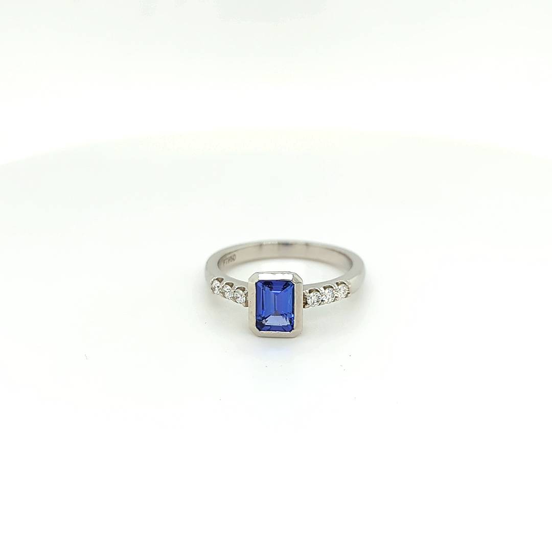 TANZANITE & DIAMOND RING - EMERALD CUT