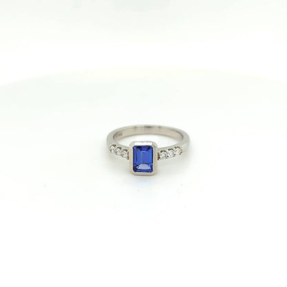 TANZANITE & DIAMOND RING - EMERALD CUT