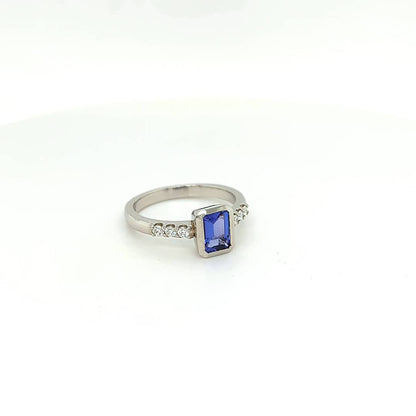 TANZANITE & DIAMOND RING - EMERALD CUT