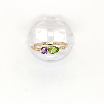 PERIDOT, AMETHYST & DIAMOND RING