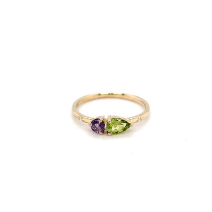 PERIDOT, AMETHYST & DIAMOND RING