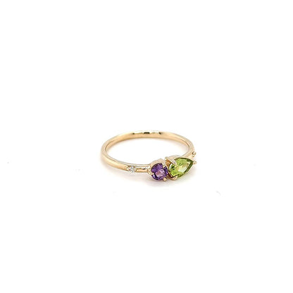 PERIDOT, AMETHYST & DIAMOND RING