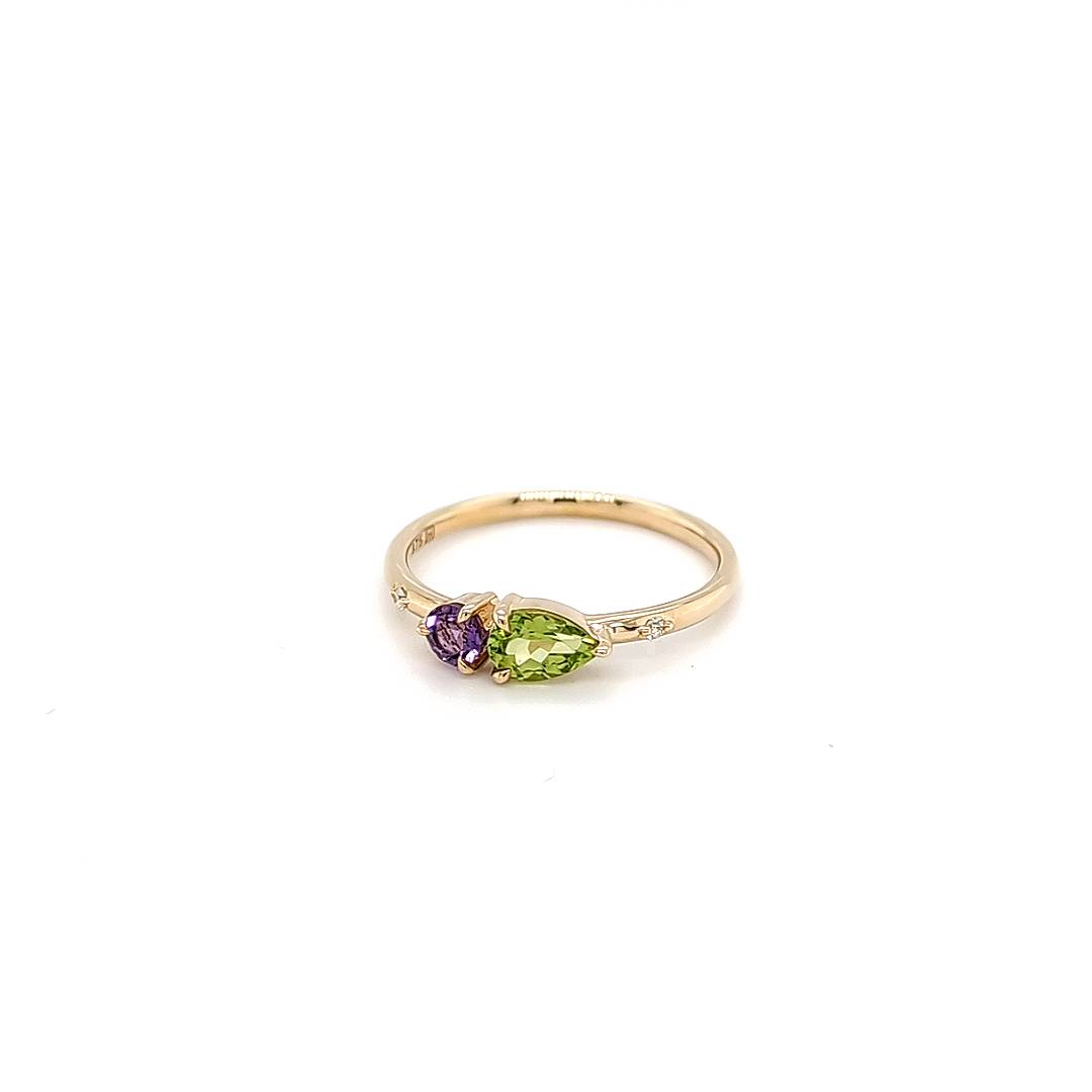 PERIDOT, AMETHYST & DIAMOND RING