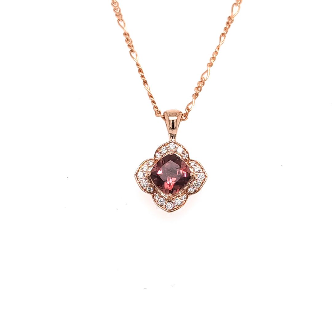 PINK TOURMALINE & DIAMOND FLOWER PENDANT