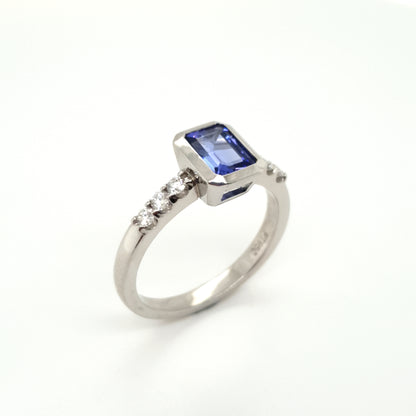 TANZANITE & DIAMOND RING - EMERALD CUT