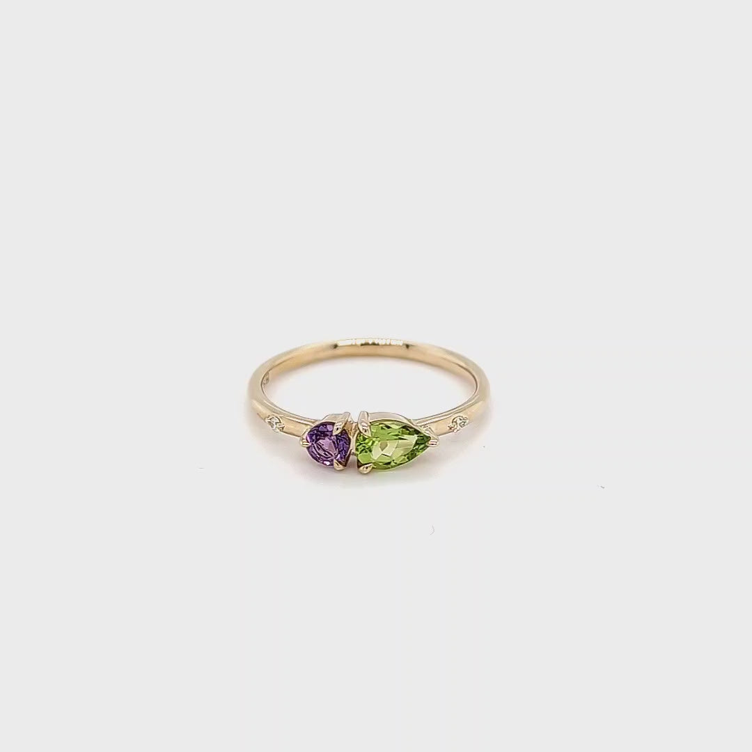 Load video: PERIDOT, AMETHYST &amp; DIAMOND RING