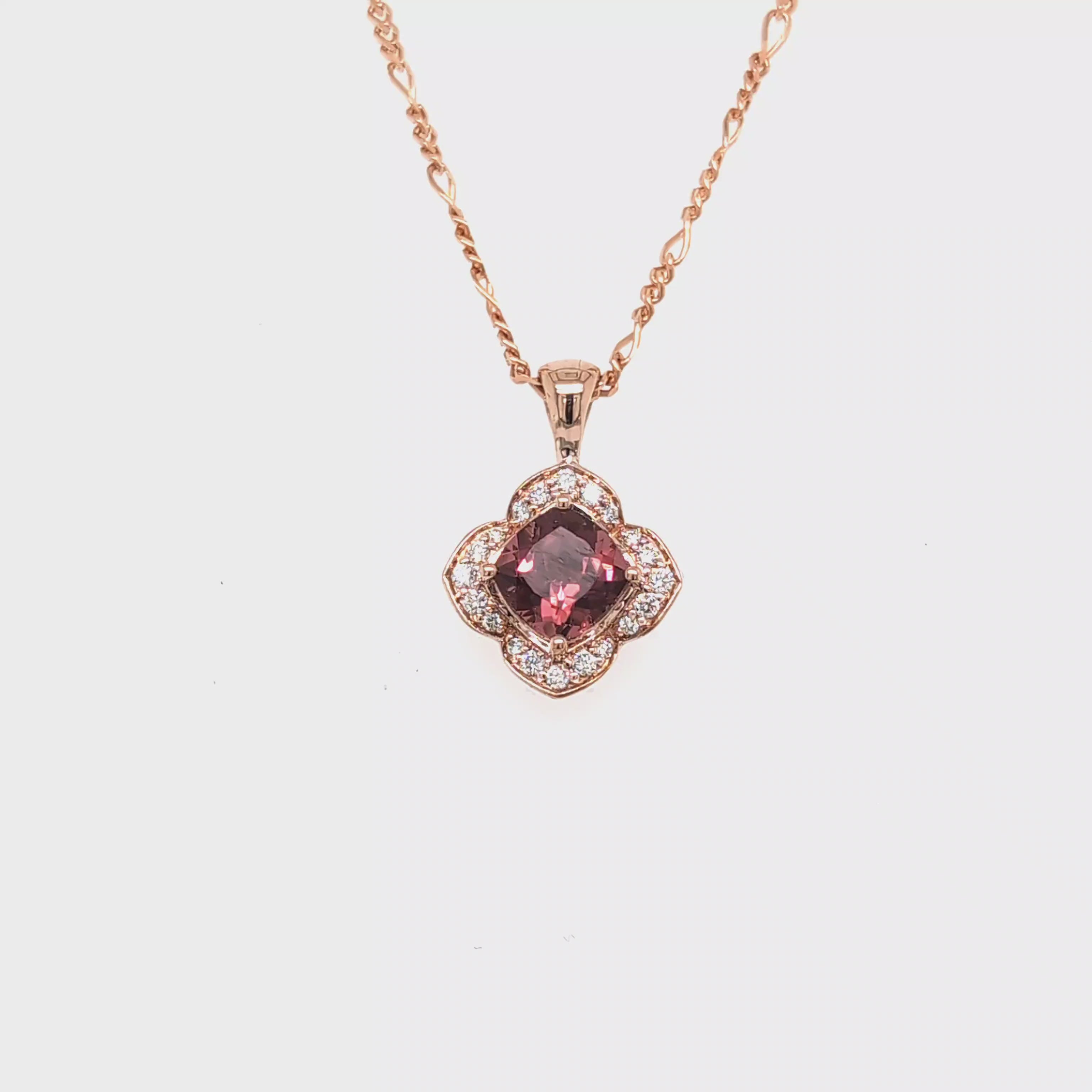 Load video: PINK TOURMALINE &amp; DIAMOND FLOWER PENDANT